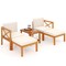 Off-White Cushioned Acacia Wood Patio Set, Modular 5-Piece Sectional